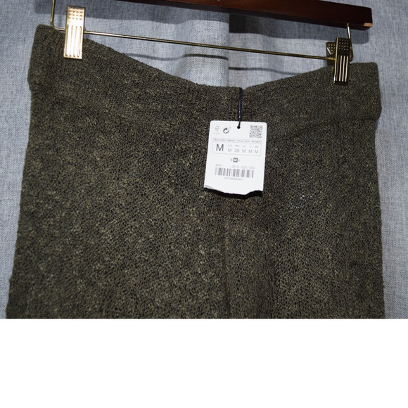 Zara Knit Olive Green Textured Pull-On Pants M - Picture 3 of 3